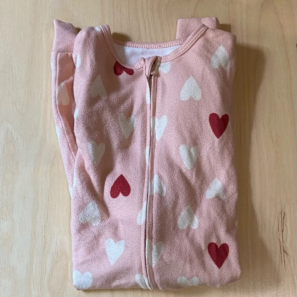 Gerber Modern Moments 2T zipper pink long sleeve pajamas red white hearts